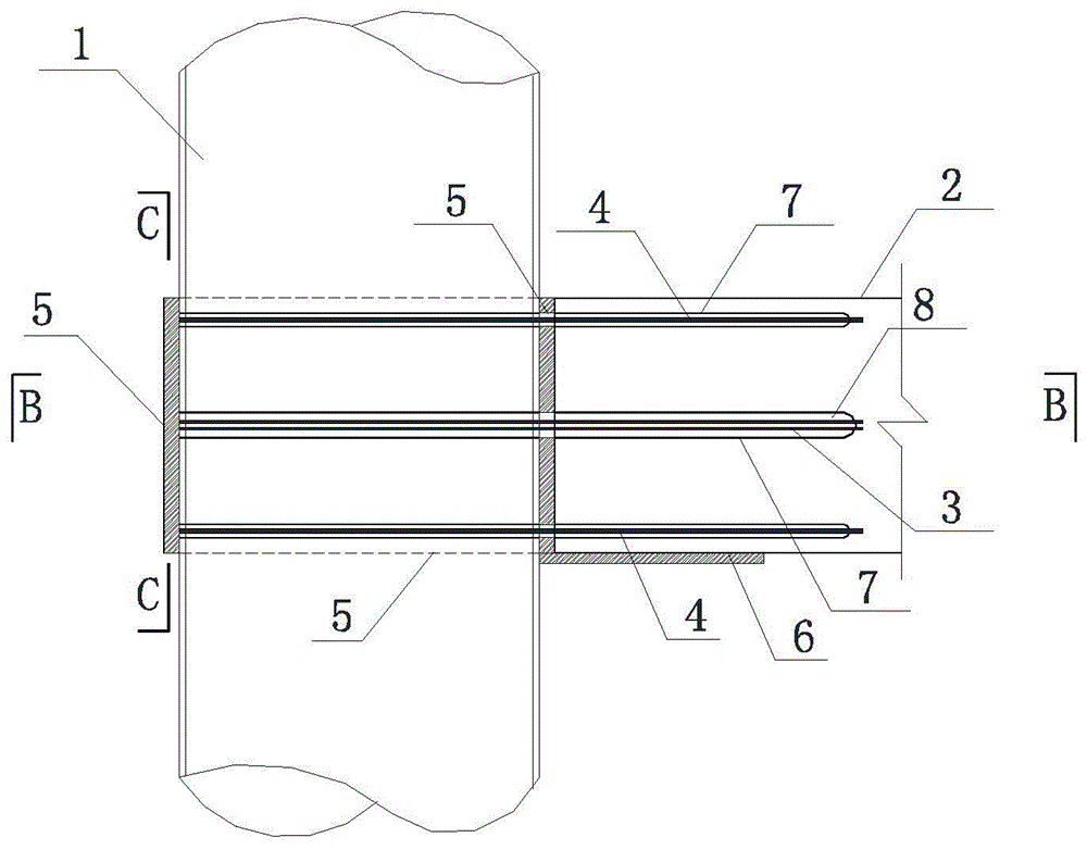 Composite joints of prestressed and ordinary steel bars connecting precast concrete beams with circular concrete-filled steel tube columns