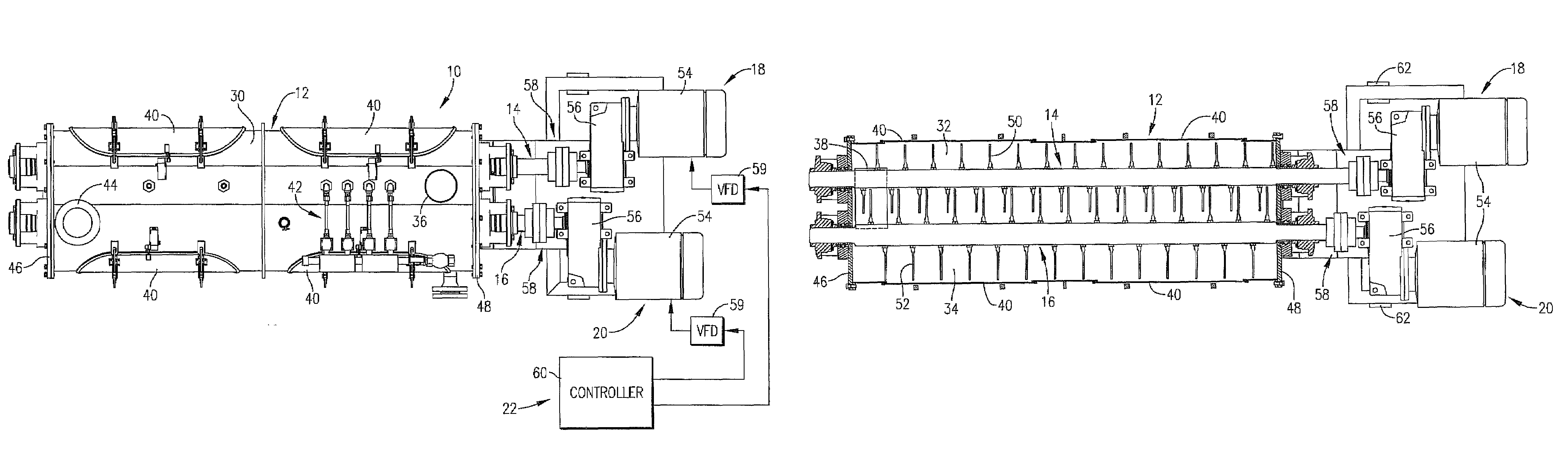 Preconditioner having mixer shafts independently driven with variable frequency drives