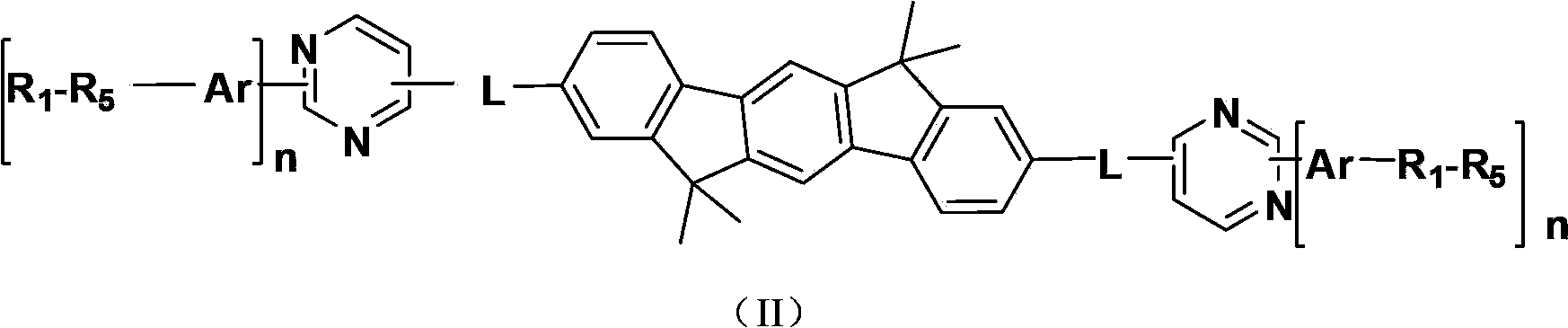 Indenofluorene derivative containing pyrimidyl or pyrazinyl or triazinyl group, and its application