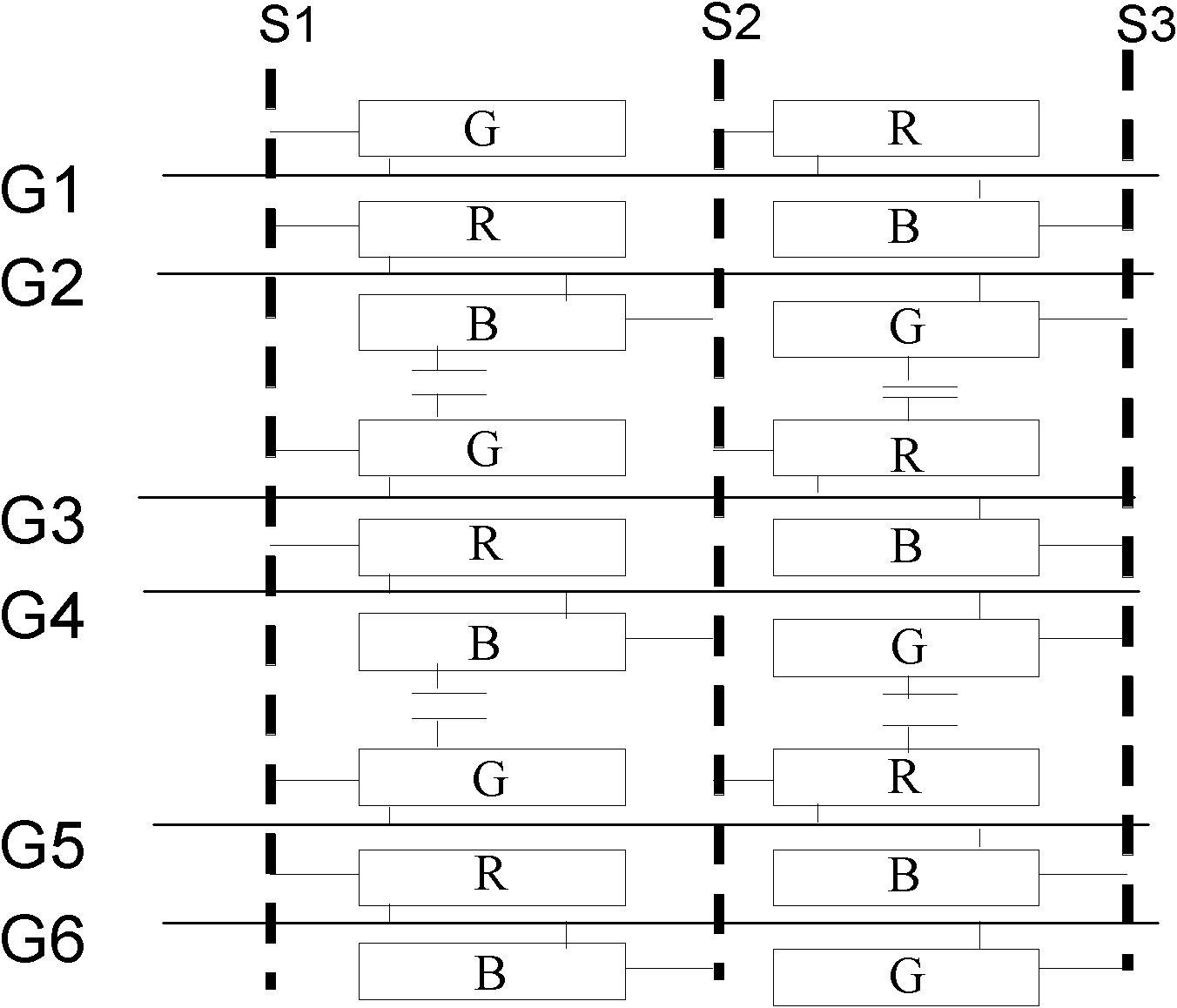 Bigrid horizontal pixel reversal driving method