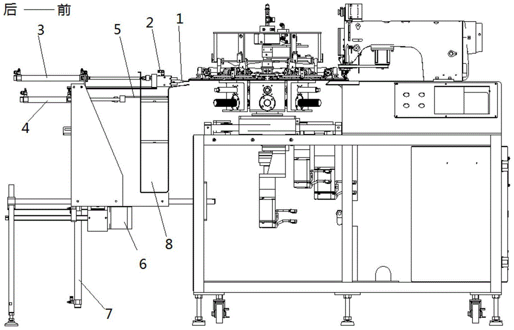 A material receiving system of an automatic sewing machine