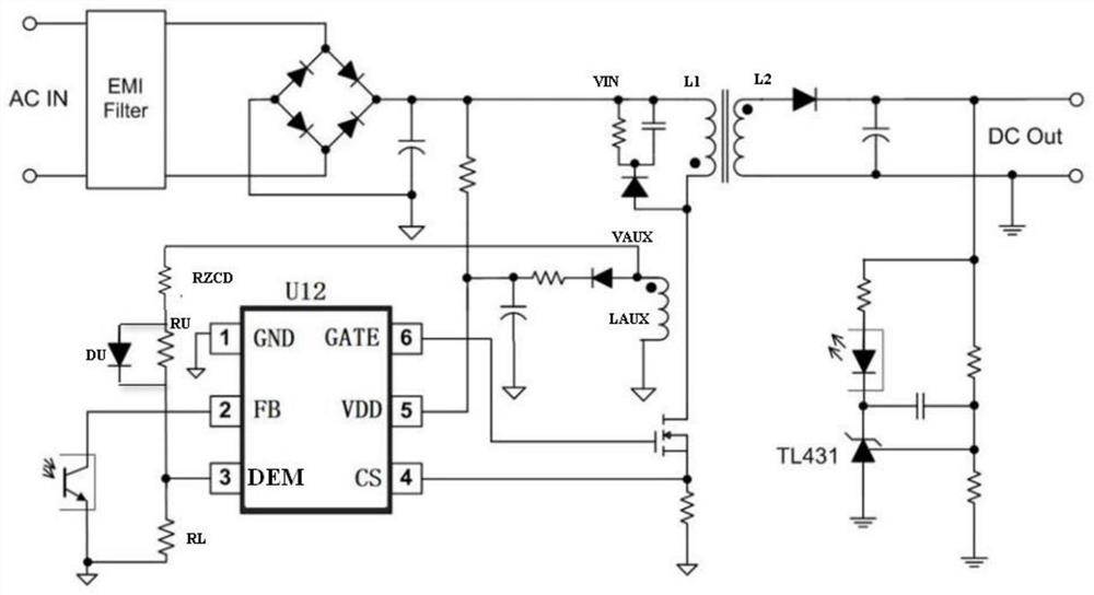 External adjustable inductance demagnetization detection and power detection circuit