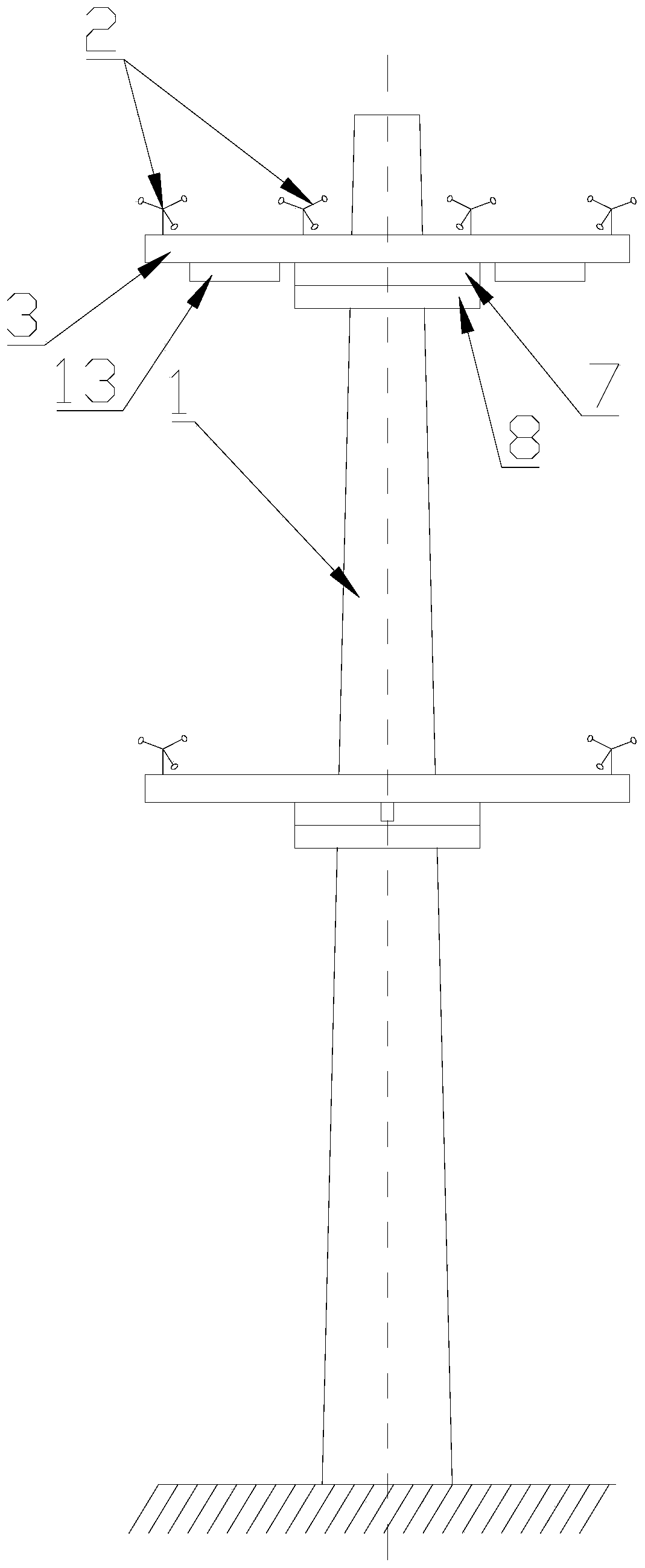 Wind measurement method of wind measuring tower and wind shadow resistant wind measuring tower