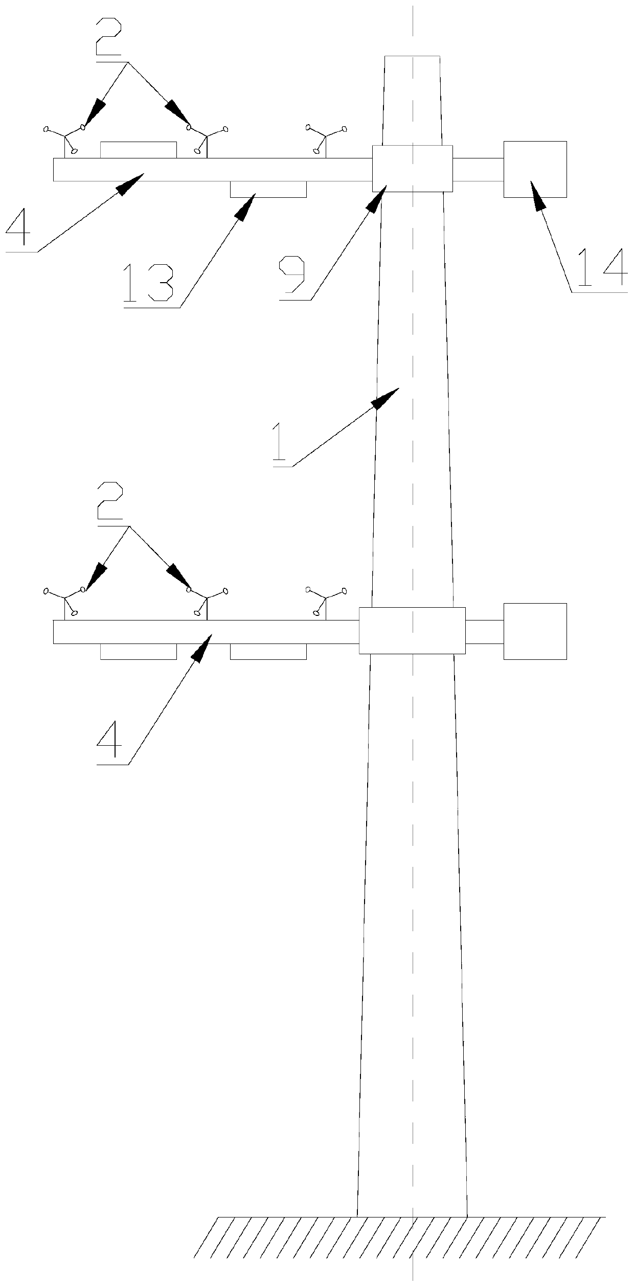Wind measurement method of wind measuring tower and wind shadow resistant wind measuring tower