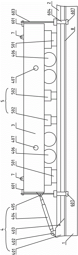 Train type translation leveling device and method