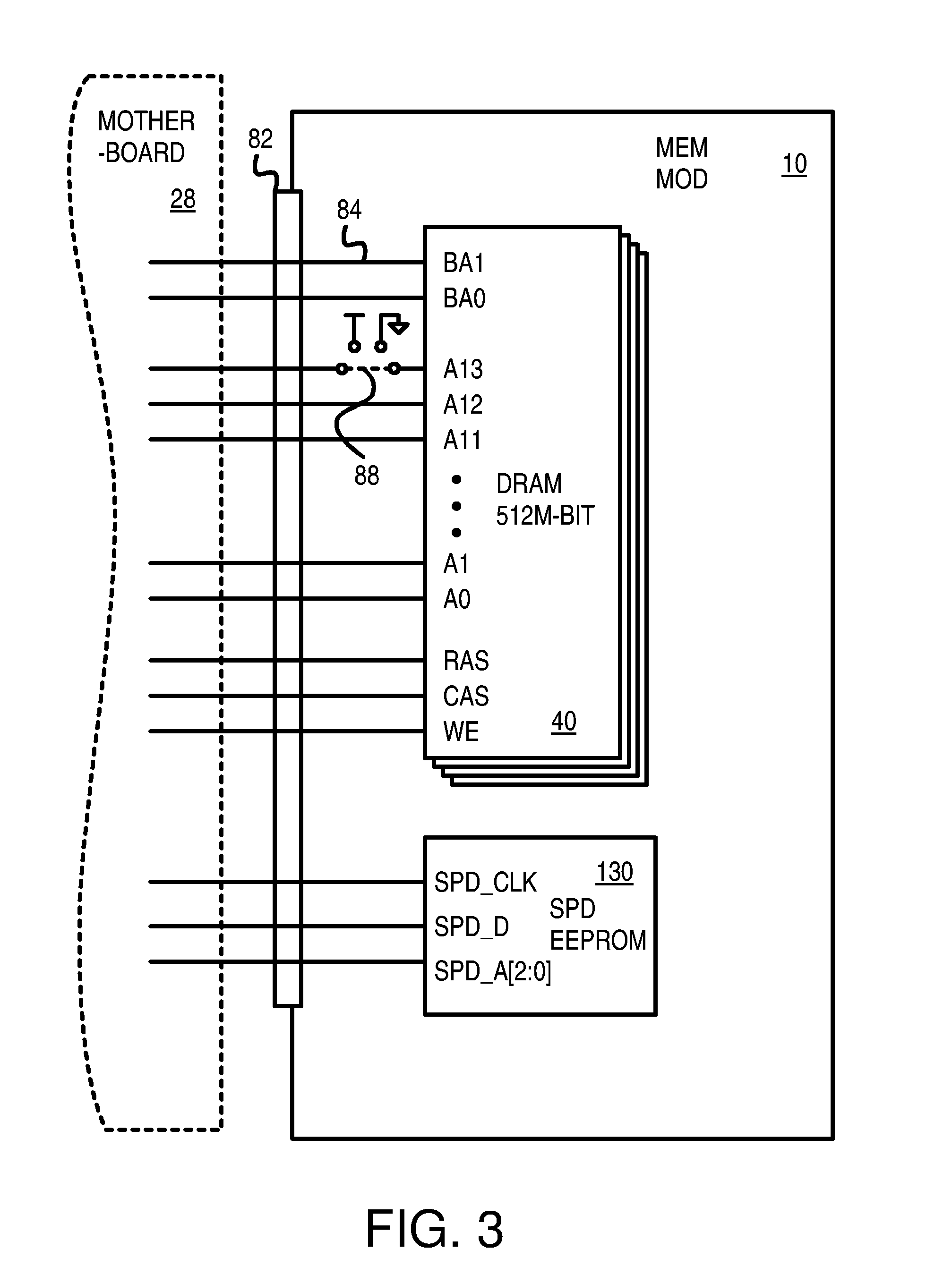 Memory module with a defective memory chip having defective blocks disabled by non-multiplexed address lines to the defective chip