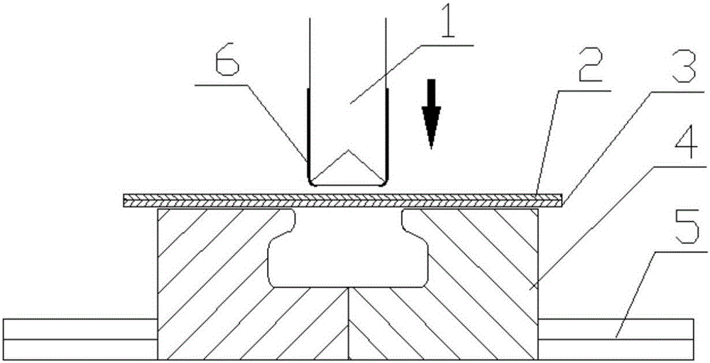 Board laser shocking riveting die, riveting system and laser shocking riveting method