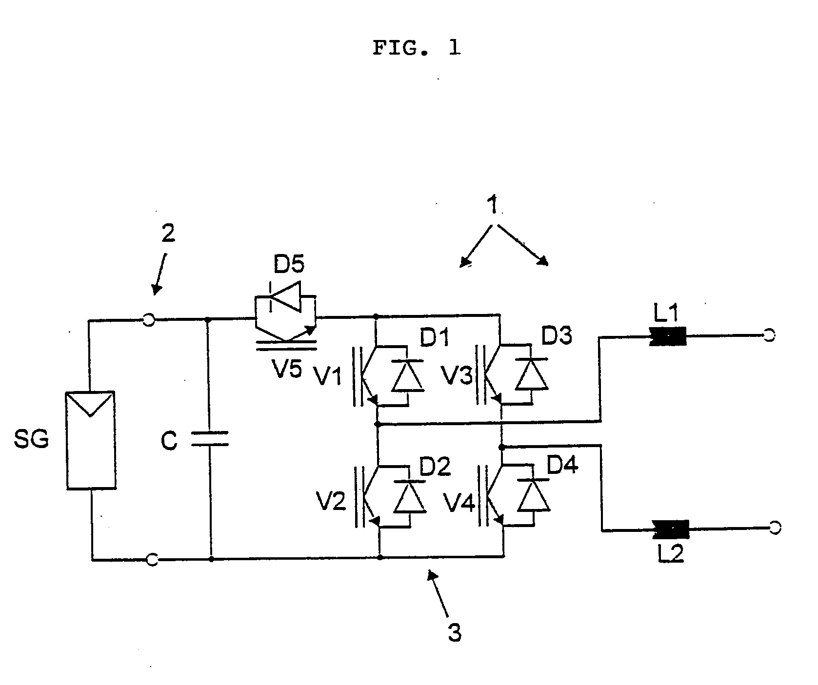 Method of converting a direct current voltage from a source of direct current voltage, more specifically from a photovoltaic couse of direct current voltage, into a alternating current voltage