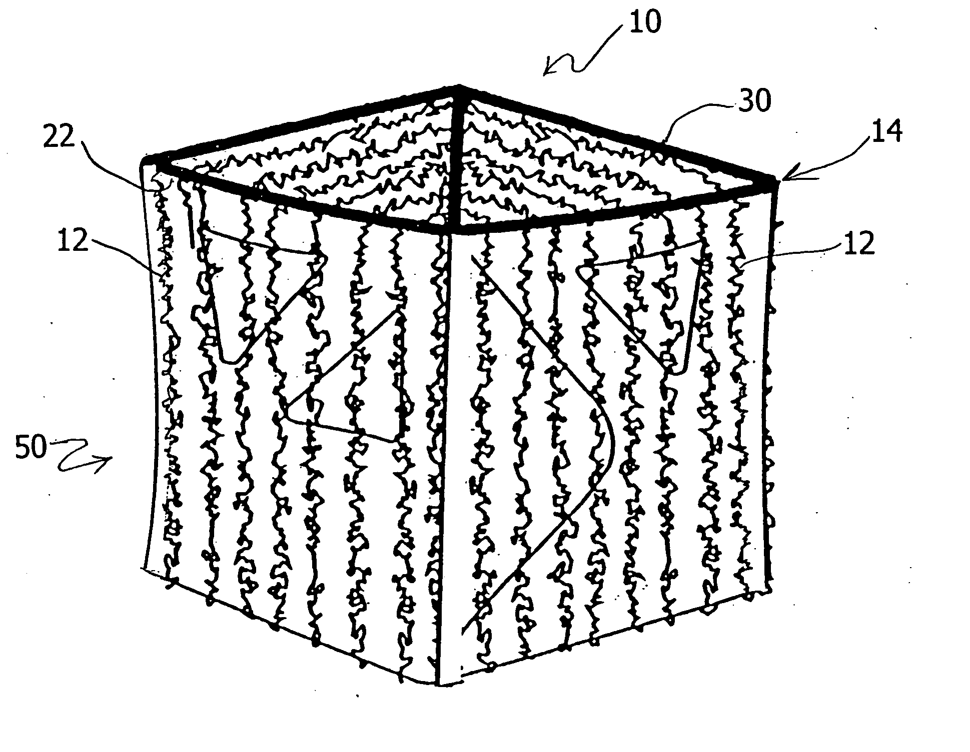 Universal 3-D camouflage strips with nature effects, camouflage cover formed therefrom, and outdoor enclosure incorporating same