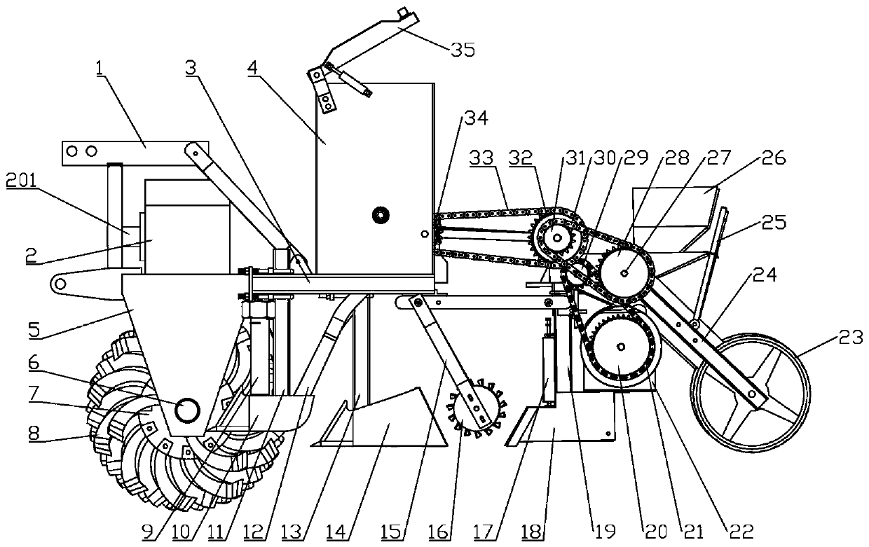 Soybean and corn interplanting ditch no-tillage seeding and fertilization machine