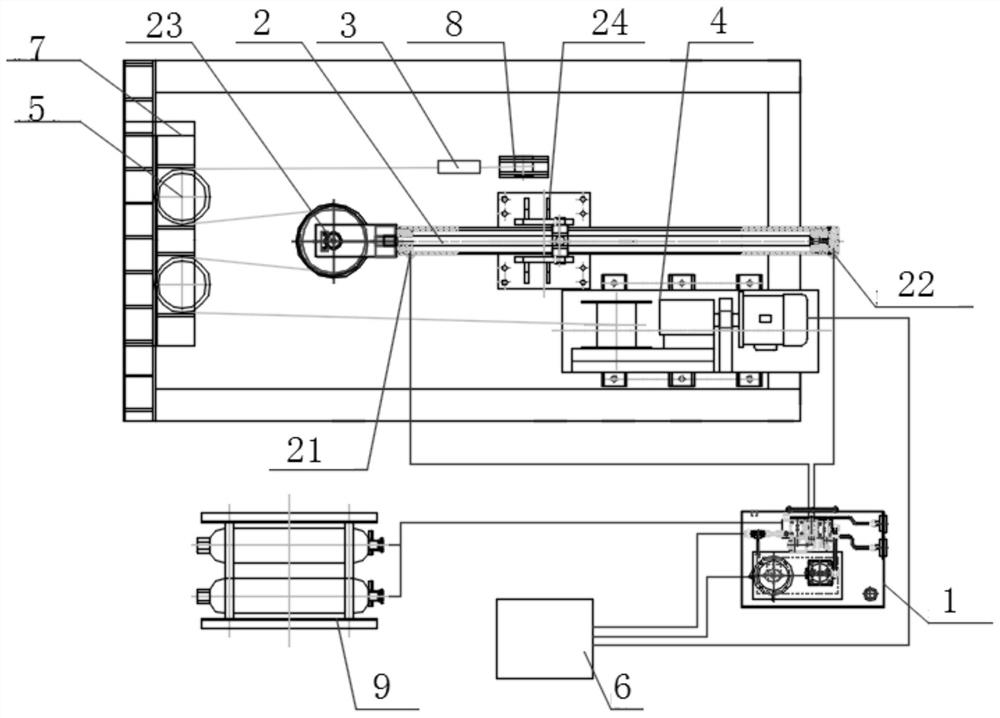 Hydraulic tensioning device test bed and test method thereof