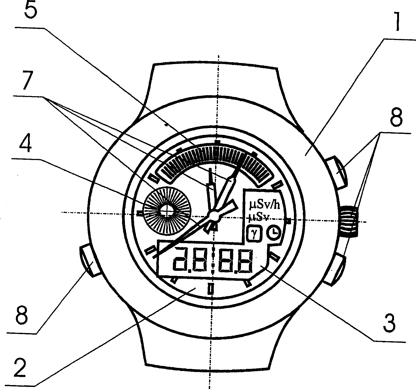 Portable watch with radiation monitor, method for changing low voltage into high voltage and transformer