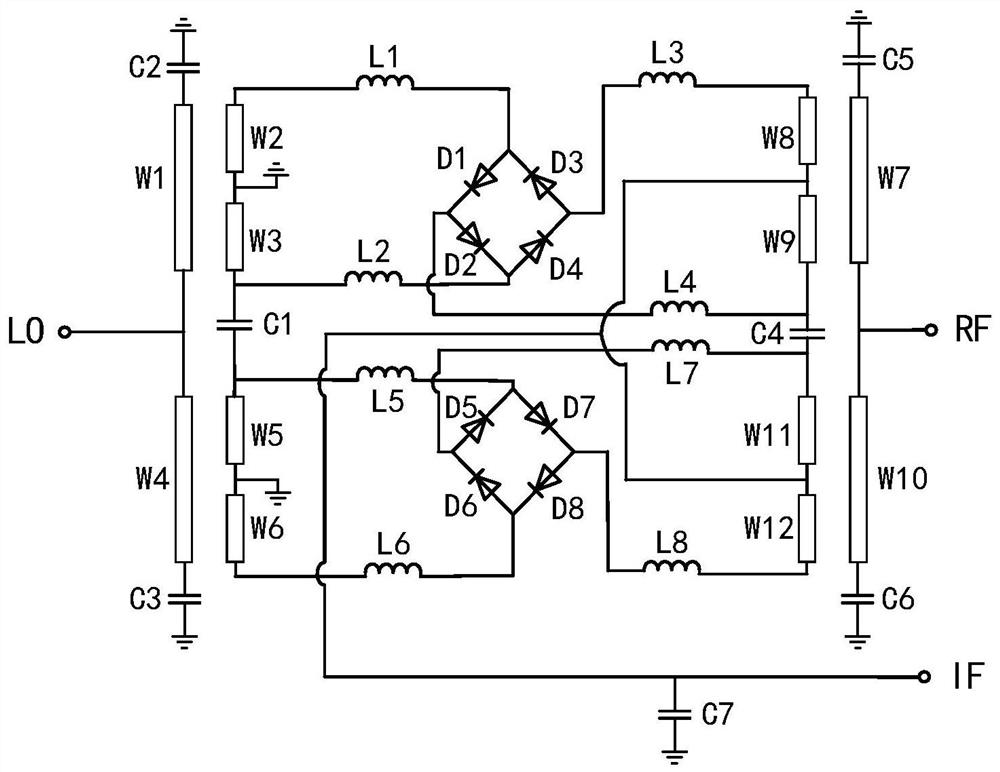 Broadband low-frequency-conversion-loss double-balanced mixer chip based on GaAs technology