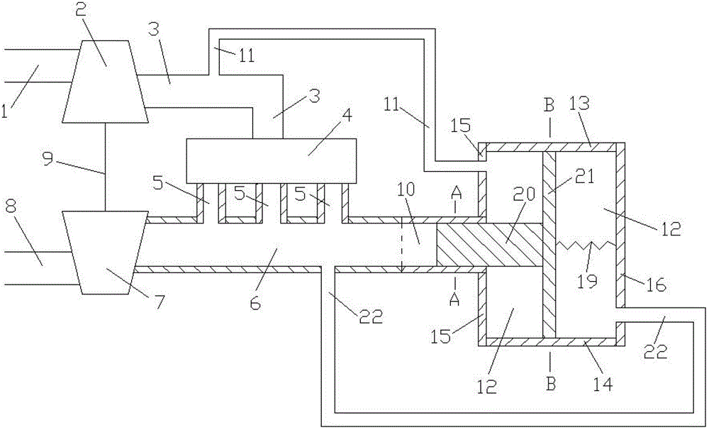 Mechanically telescopic device with three connection pipes