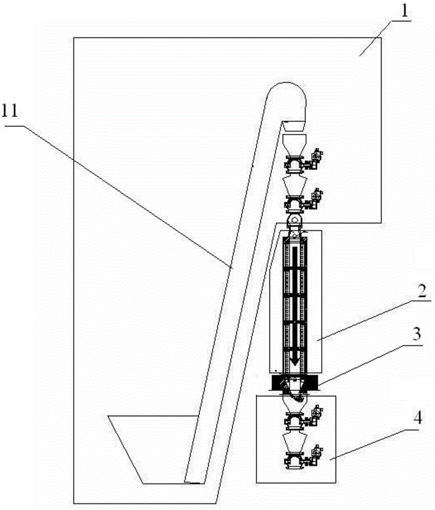 A self-fluidizing high-power continuous dry distillation device and process for producing biomass gas