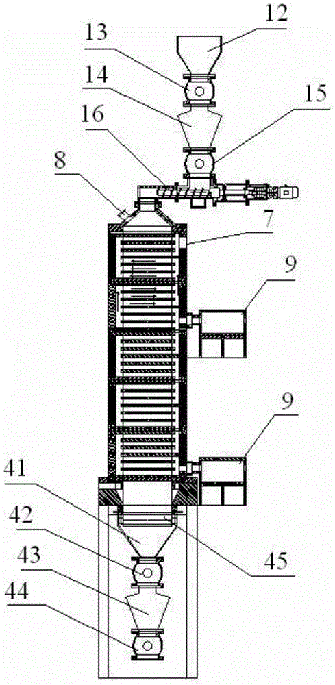 A self-fluidizing high-power continuous dry distillation device and process for producing biomass gas