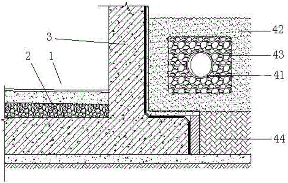 Karst region step-type basement water drainage structure and construction method thereof