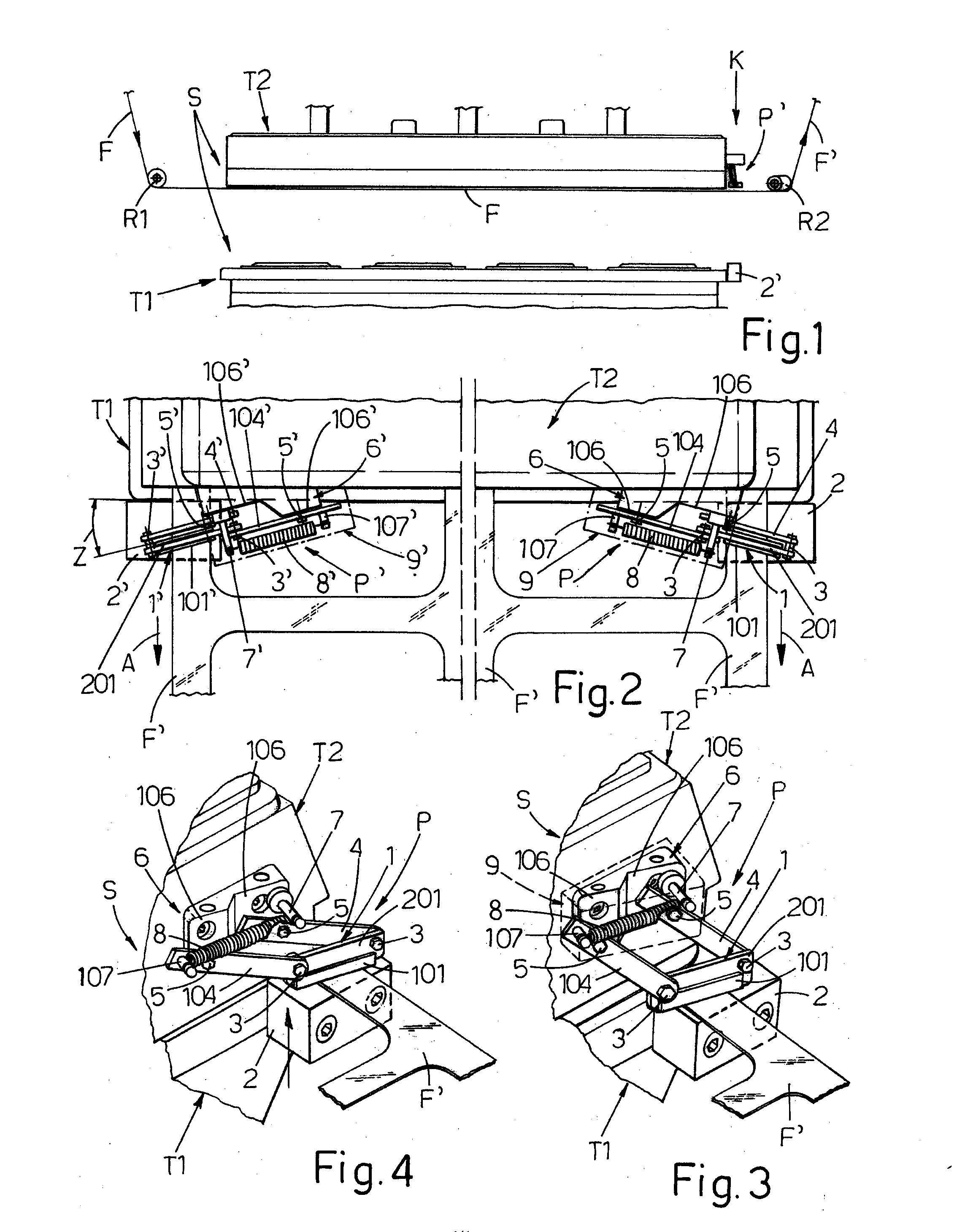 Device for cyclic spreading of tray sealing film in sealing machines
