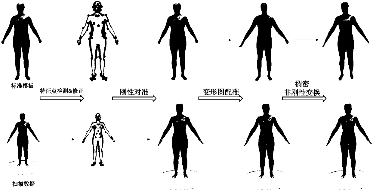 Human body and human face mesh template fitting method based on deformation graph