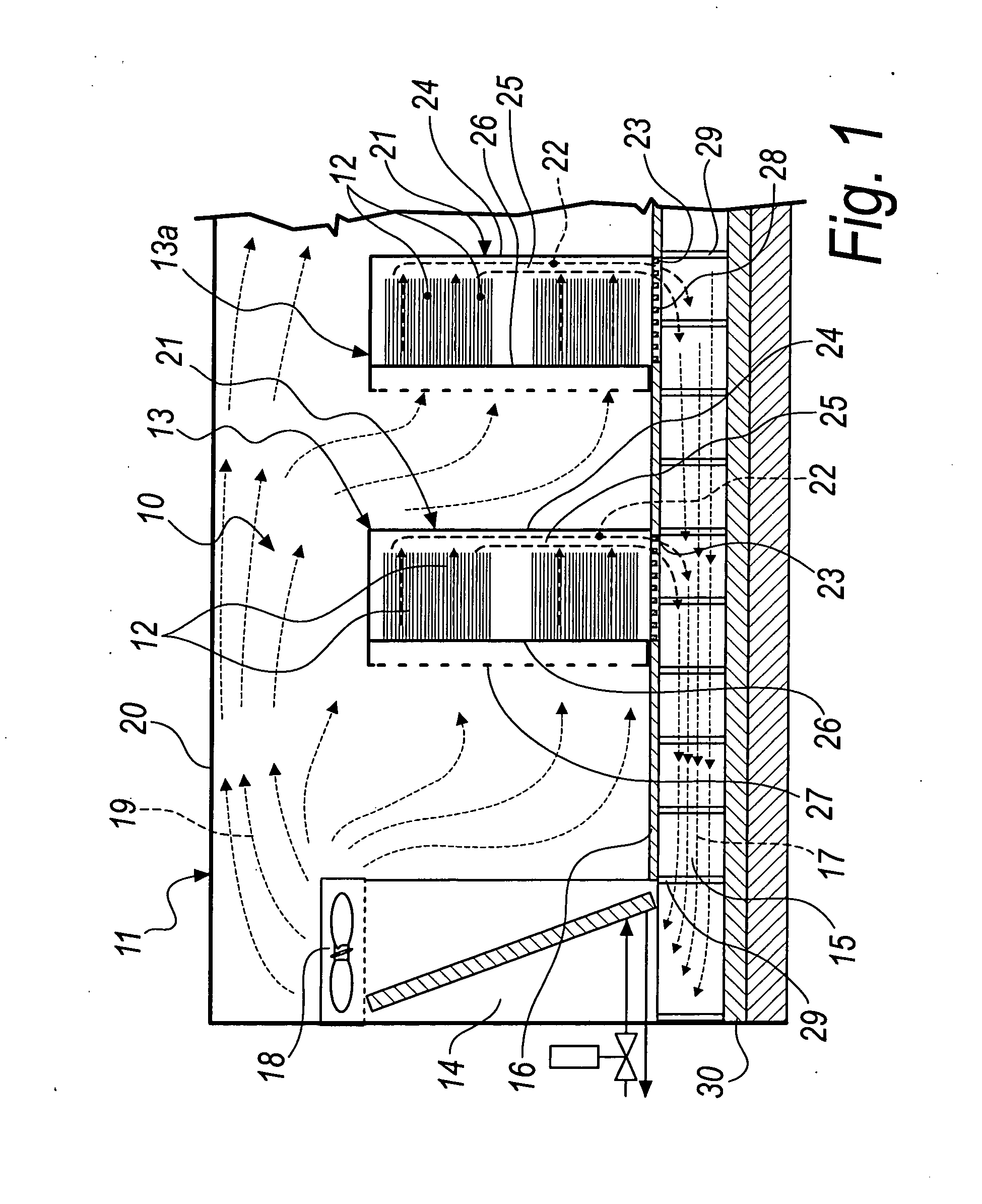 Device for cooling and conditioning an environment containing a plurality of heat emitting bodies, particularly for server rooms and the like