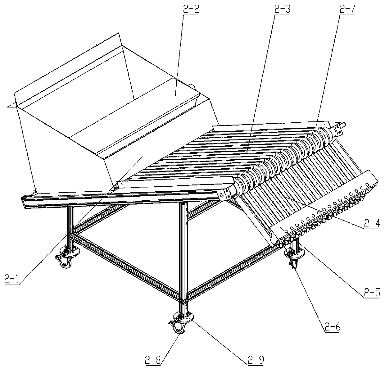 Fruit excellent selection device with material distributing box structure