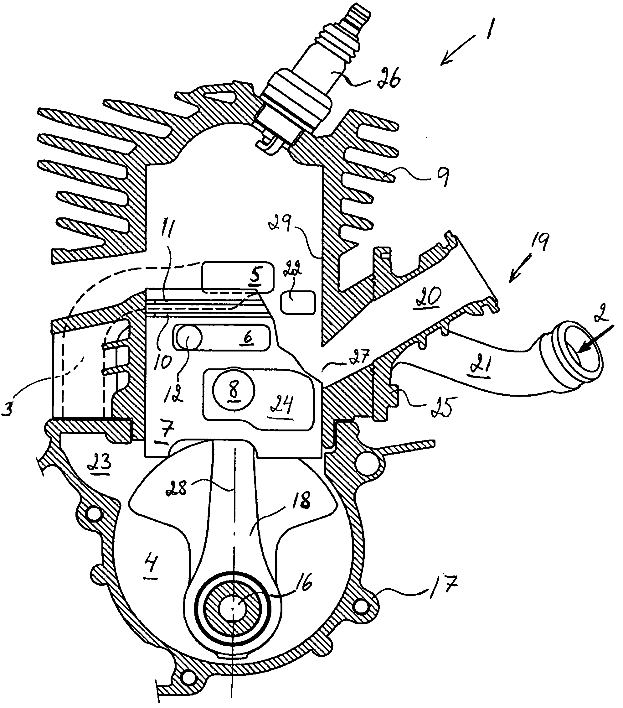 Crankcase scavenged two-stroke internal combustion engine having an additional air supply