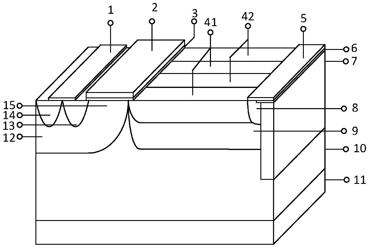 High-k dielectric trench lateral superjunction double-diffused metal oxide wide bandgap semiconductor field effect transistor and manufacturing method thereof