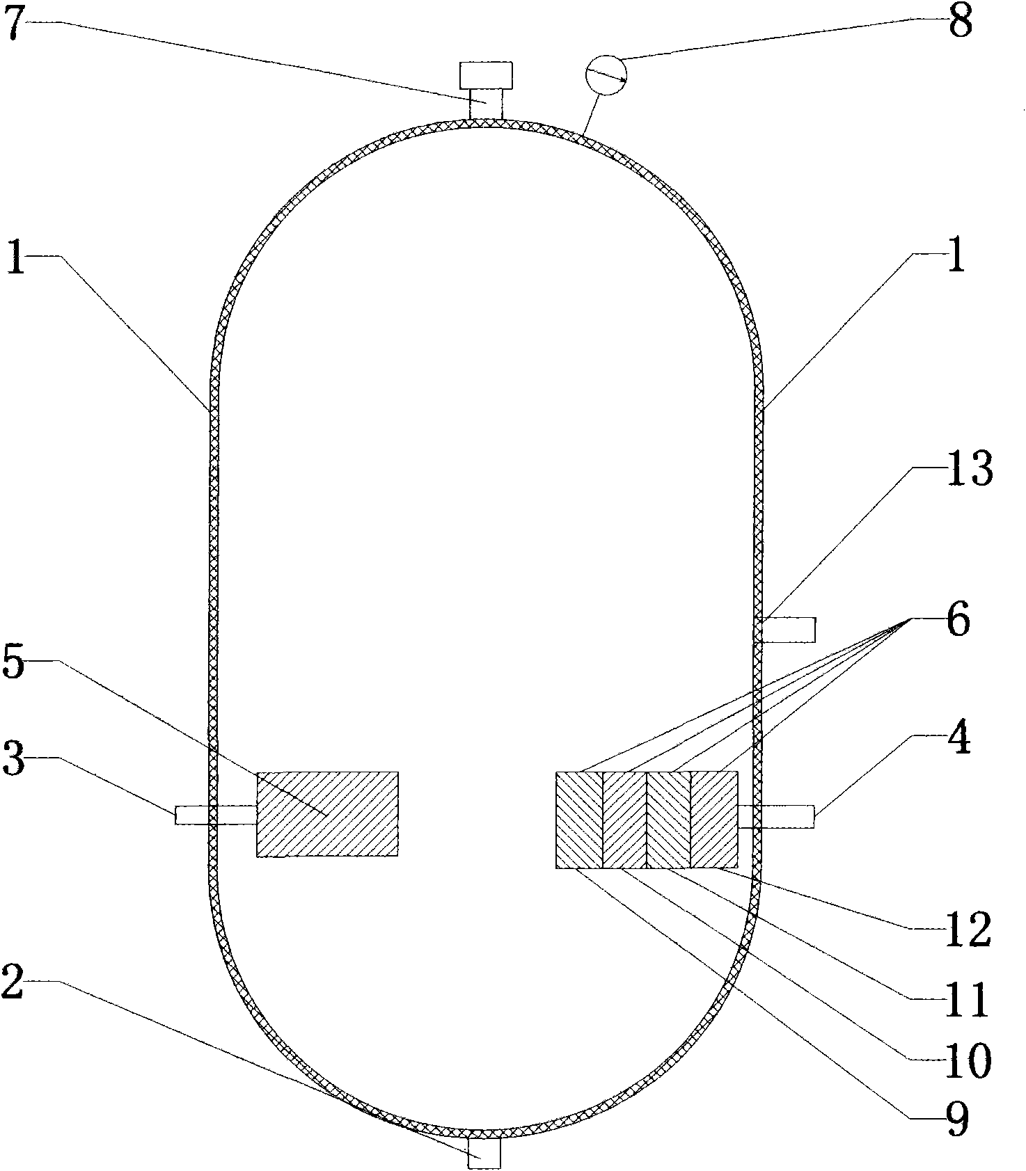 Water supply pressure container with built-in purifying and filtering device