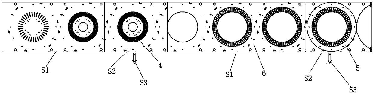 Automatic stacking device and production method for stator-rotor iron cores