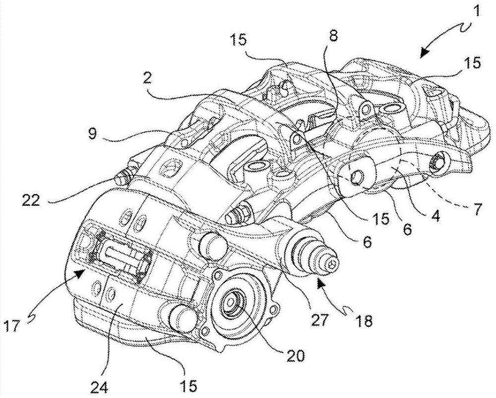 Caliper assembly for service and parking disc brake