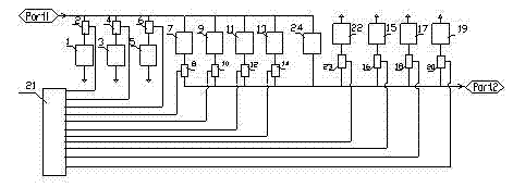 Program-controlled variable five-bit non-reciprocal microwave monolithic integrated attenuator