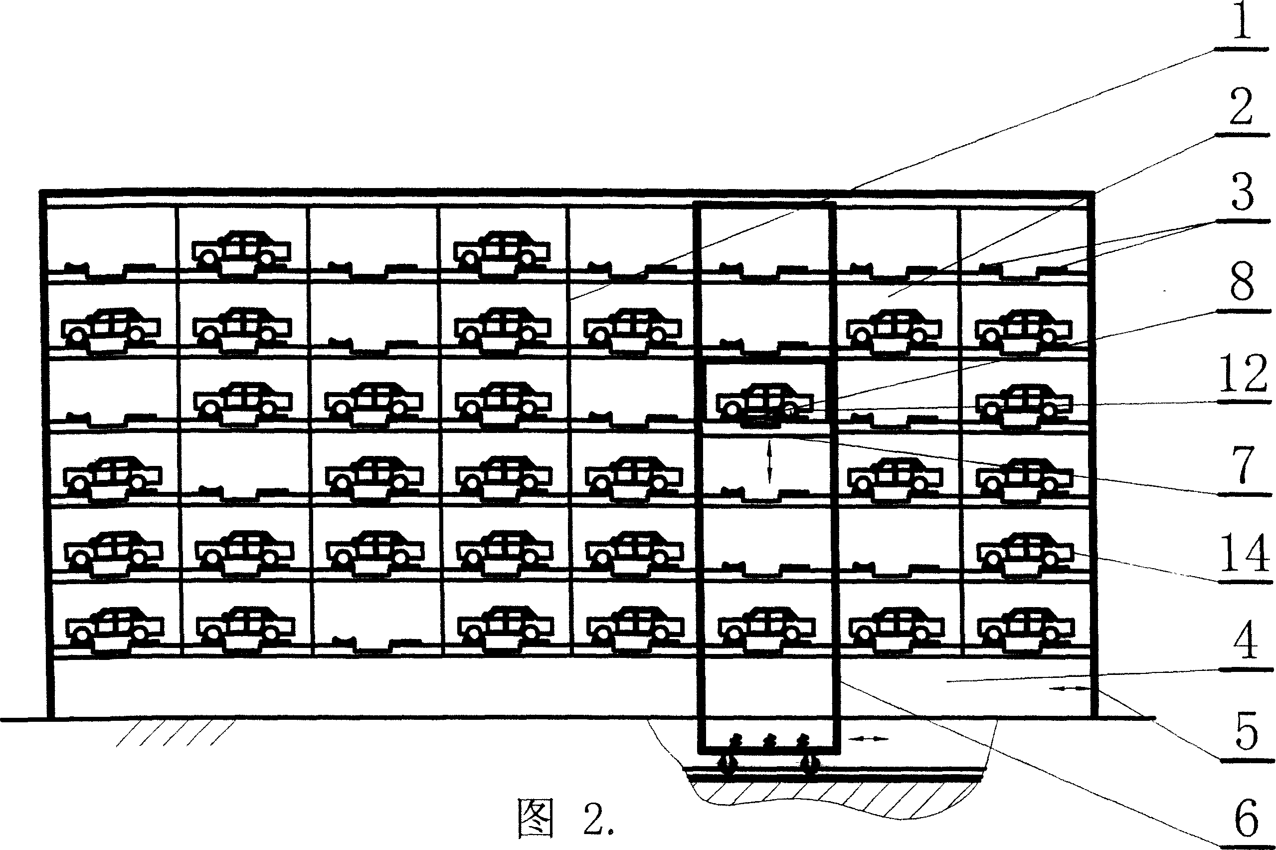 Multilane spacing parallel arranging stacker transport apparatus taking sending type rollaway parking equipment