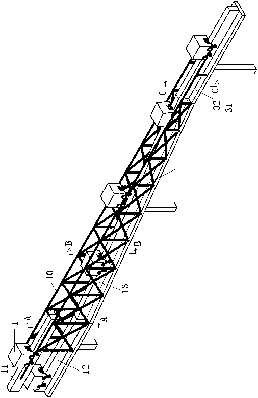 Three-dimensional structure track transfer device of straddle type single track and application method