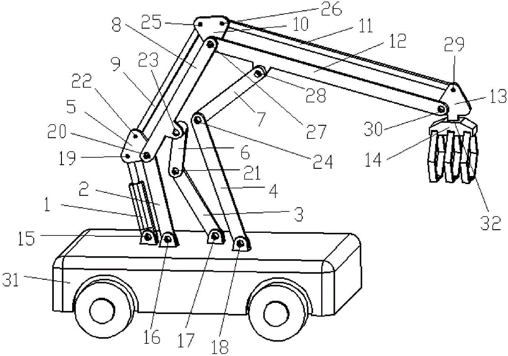 Palletizer provided with ten-rod four-freedom-degree controllable mechanism type moving mechanical arm