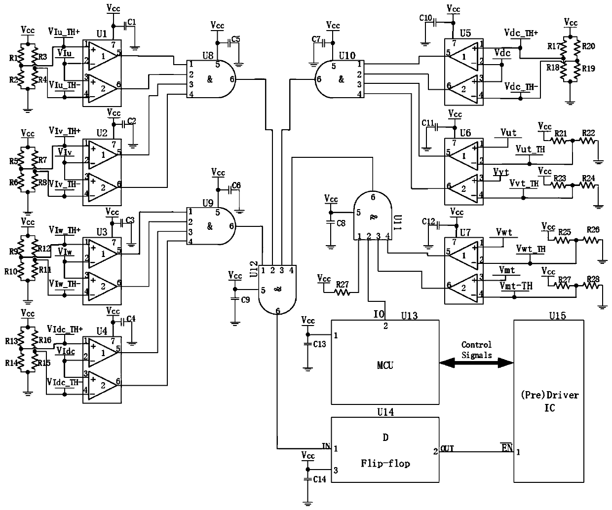 Three-phase motor drive protection circuit