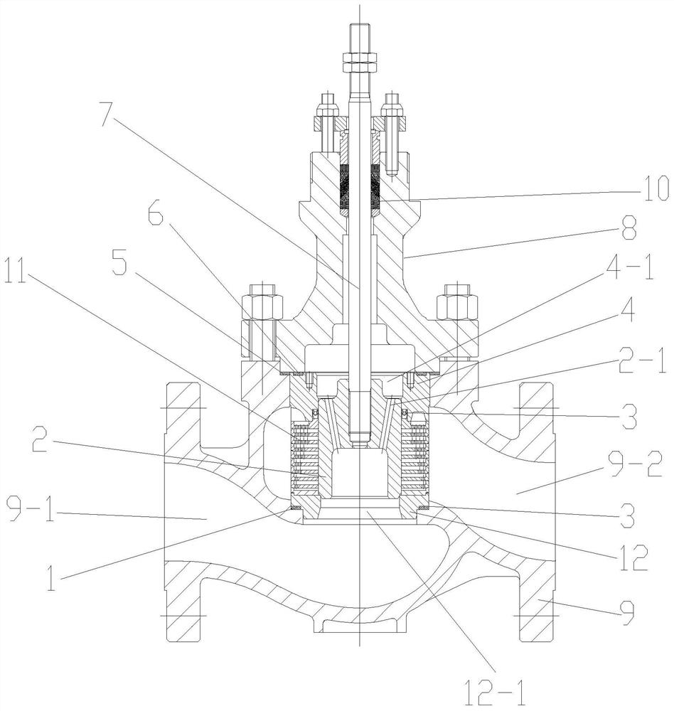 Axial-flow type pressure reduction assembly and axial-flow type gradual change pressure reduction valve internal part structure