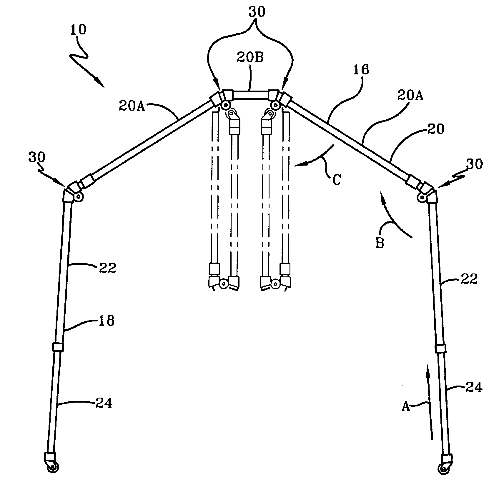 Collapsible frame for portable shelter