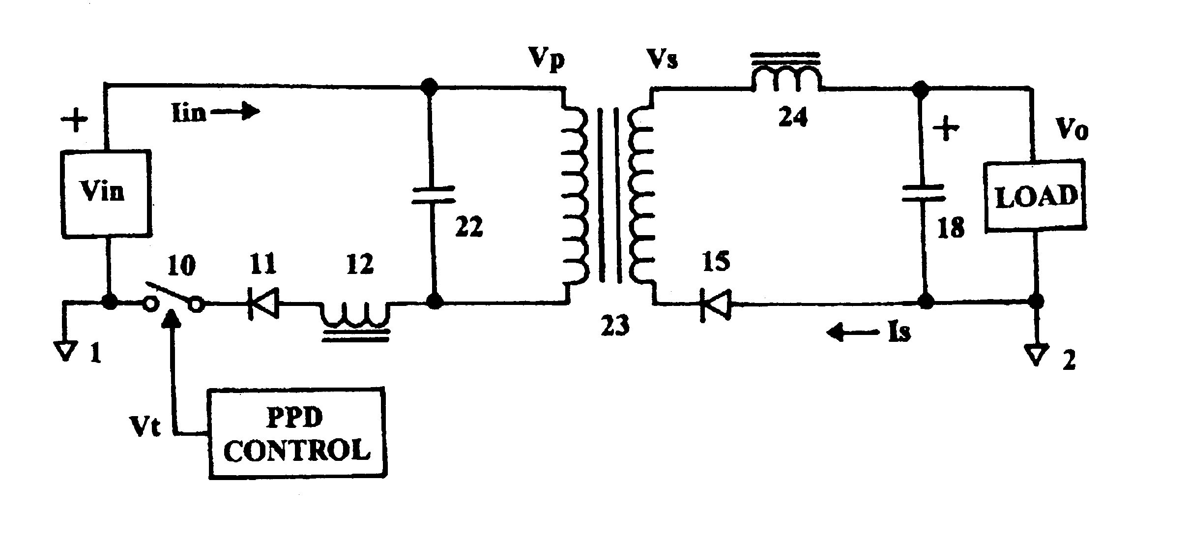 Power converter with input-side resonance and pulse-position demodulation feedback control