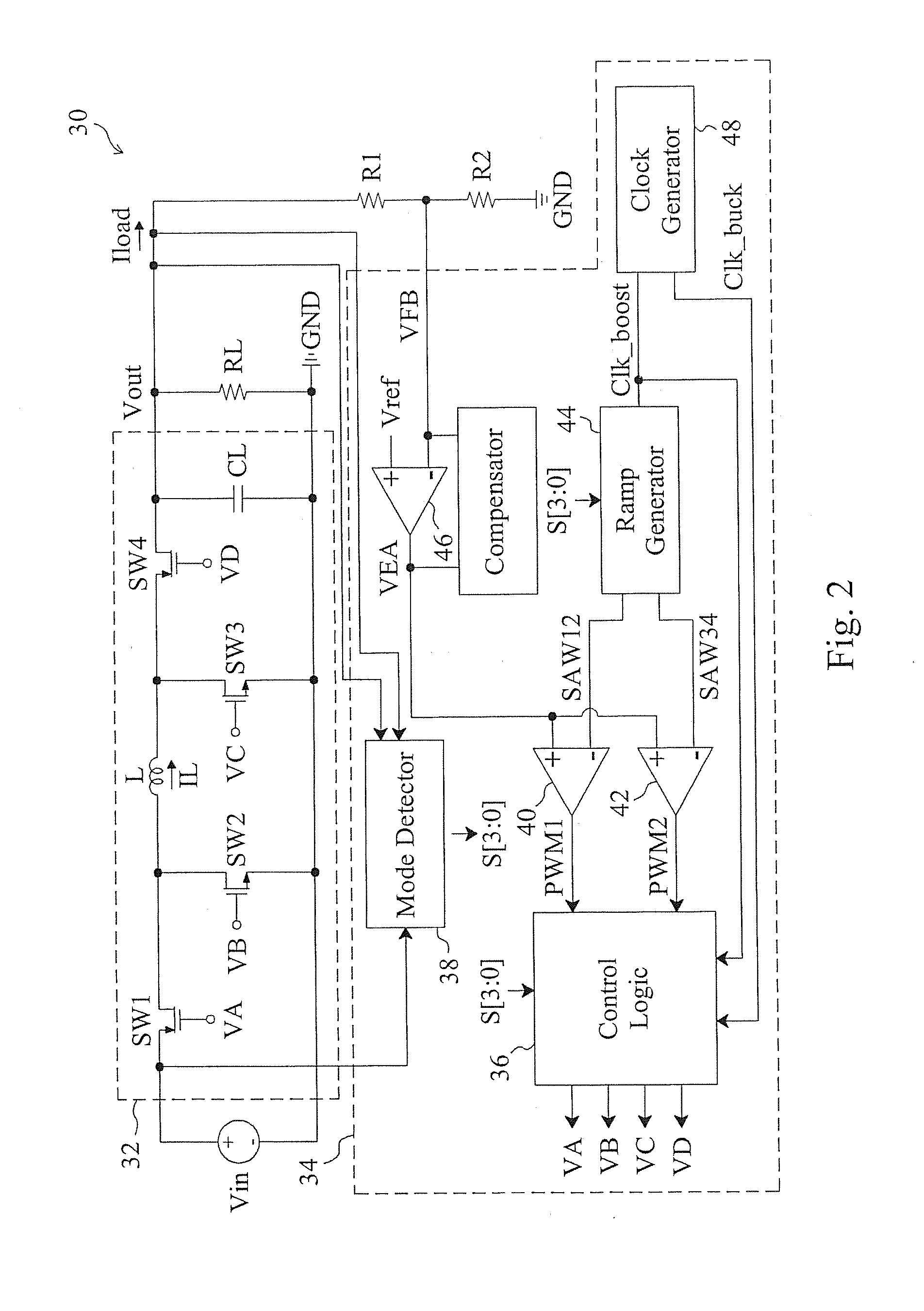 High efficiency buck-boost power converter