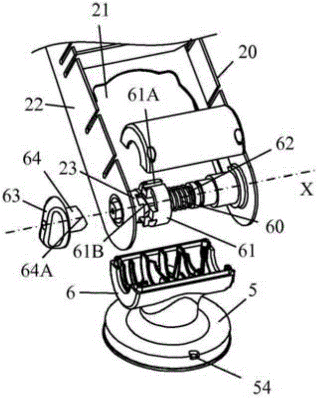 Household food preparation appliance comprising a lower arm borne by a base and an upper arm connected to the lower arm by a hinge means