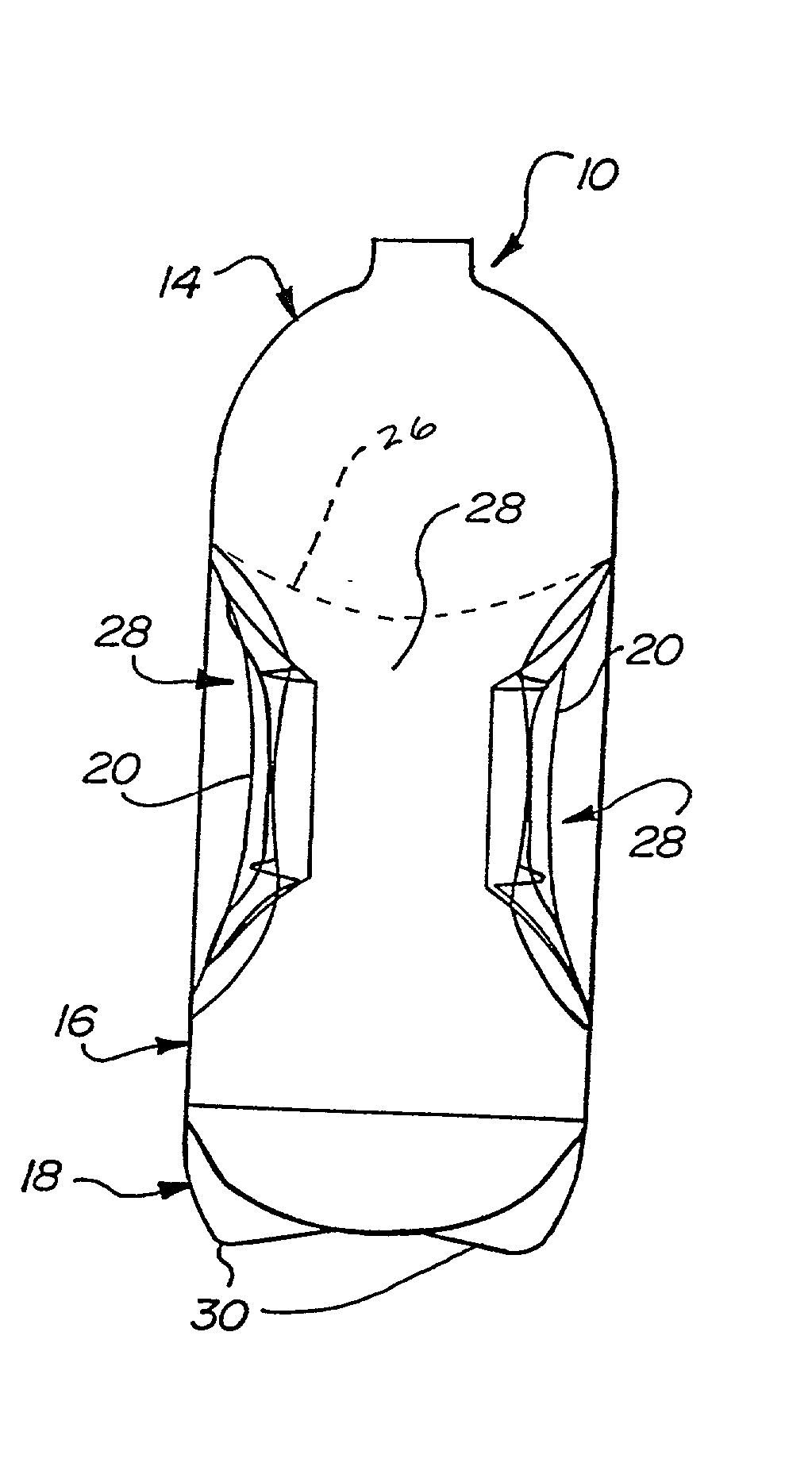 Non-rocking, webbed container for carbonated beverages