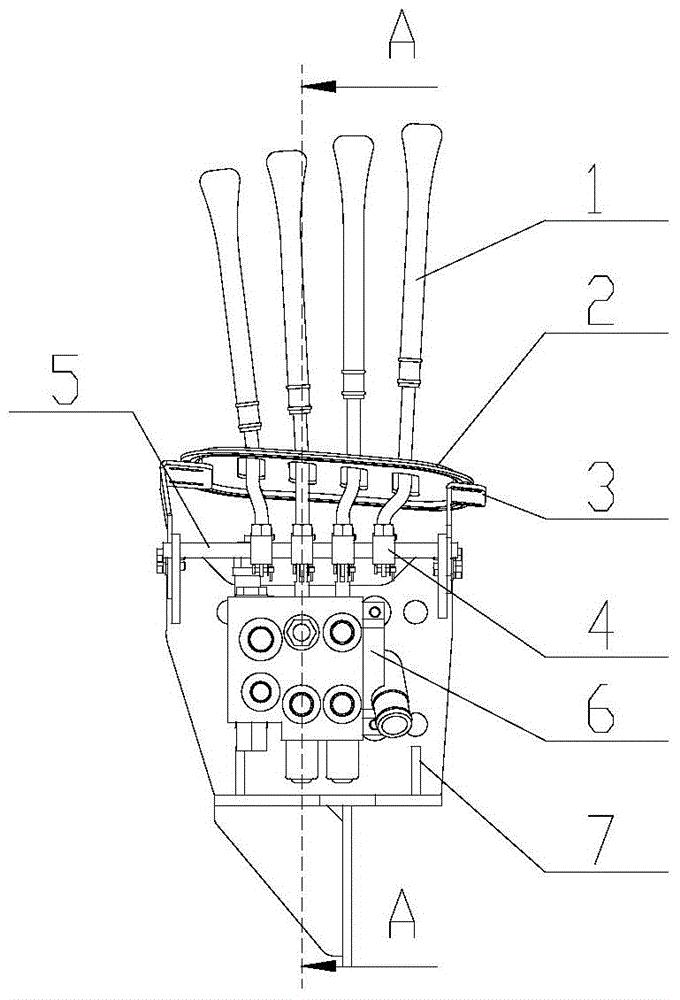 Multi-way valve control device, forklift with same and assembling method