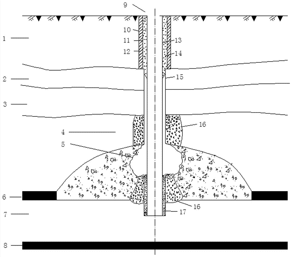 Method for drilling coal-bed gas well penetrating through goaf by means of composite blocking of hole-bottom broken rock masses