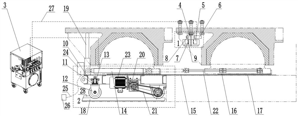 Large miter gate low-position top door and bottom pivot overhauling system and using method