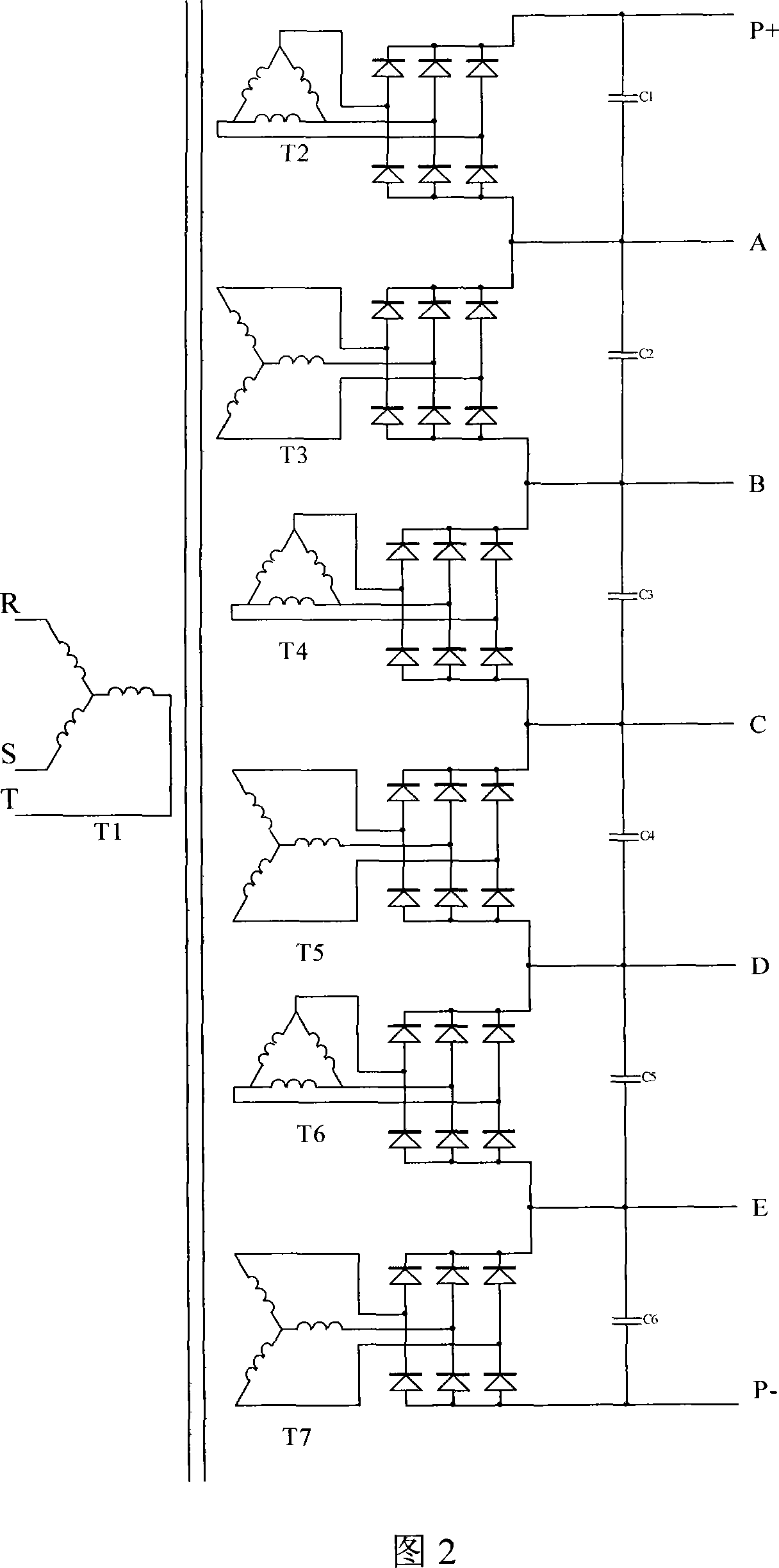 Seven power level high voltage frequency converter