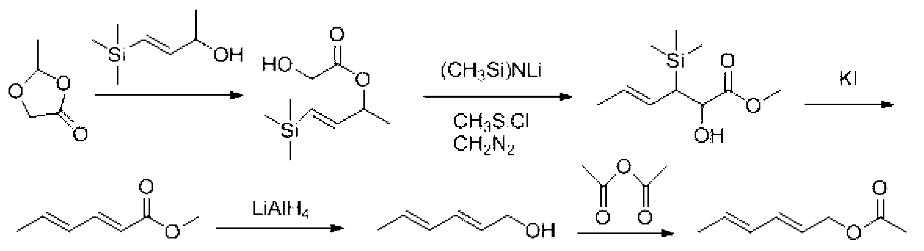 Preparation method for trans, trans-2,4-hexadiene acetate
