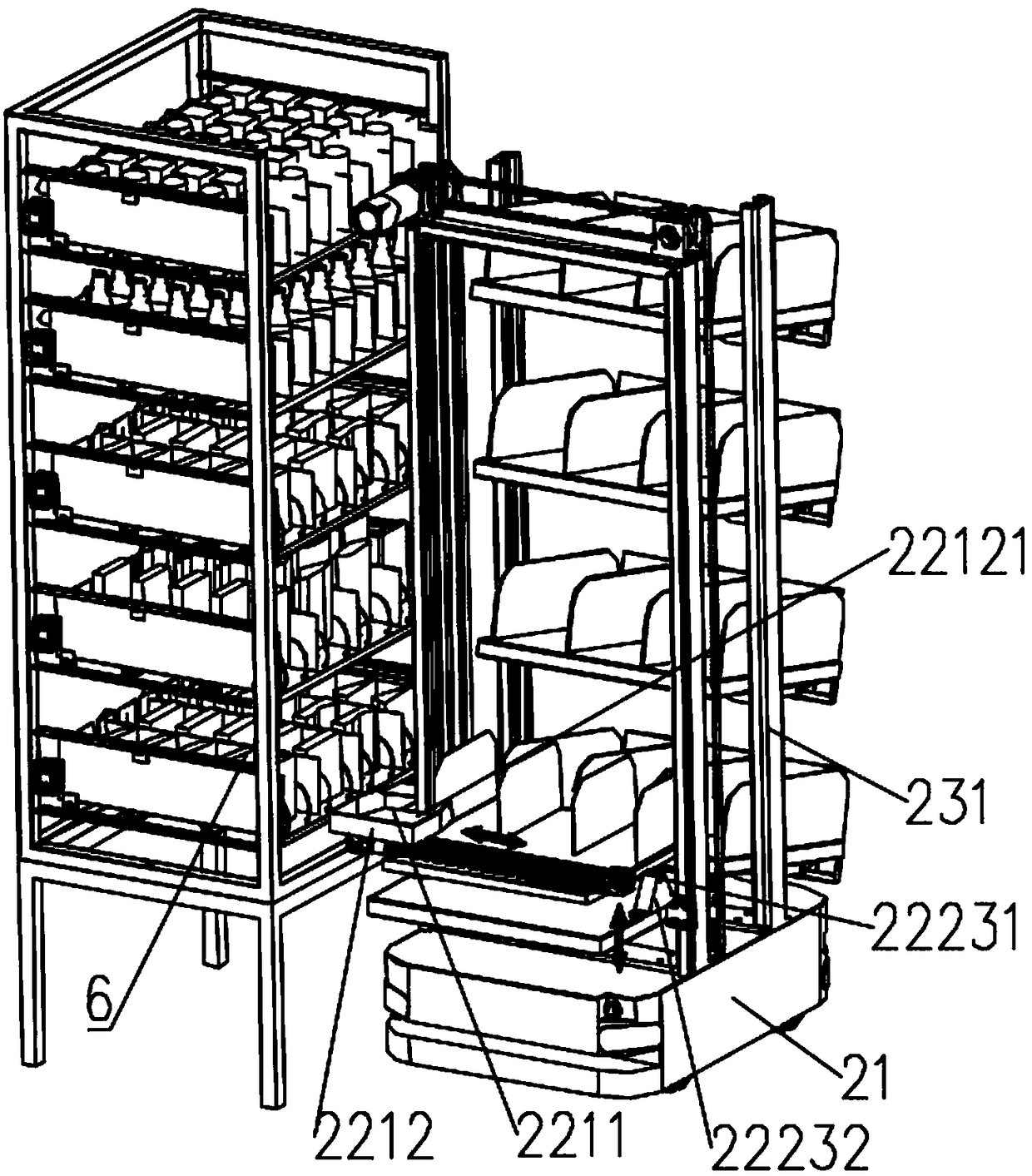 Fruit picking type sorting system, sorting AGVs and sorting shelves
