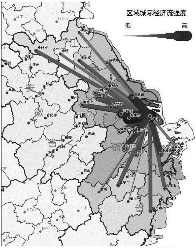 Method for defining metropolitan regions based on regional inter-city flow intensity measurement model