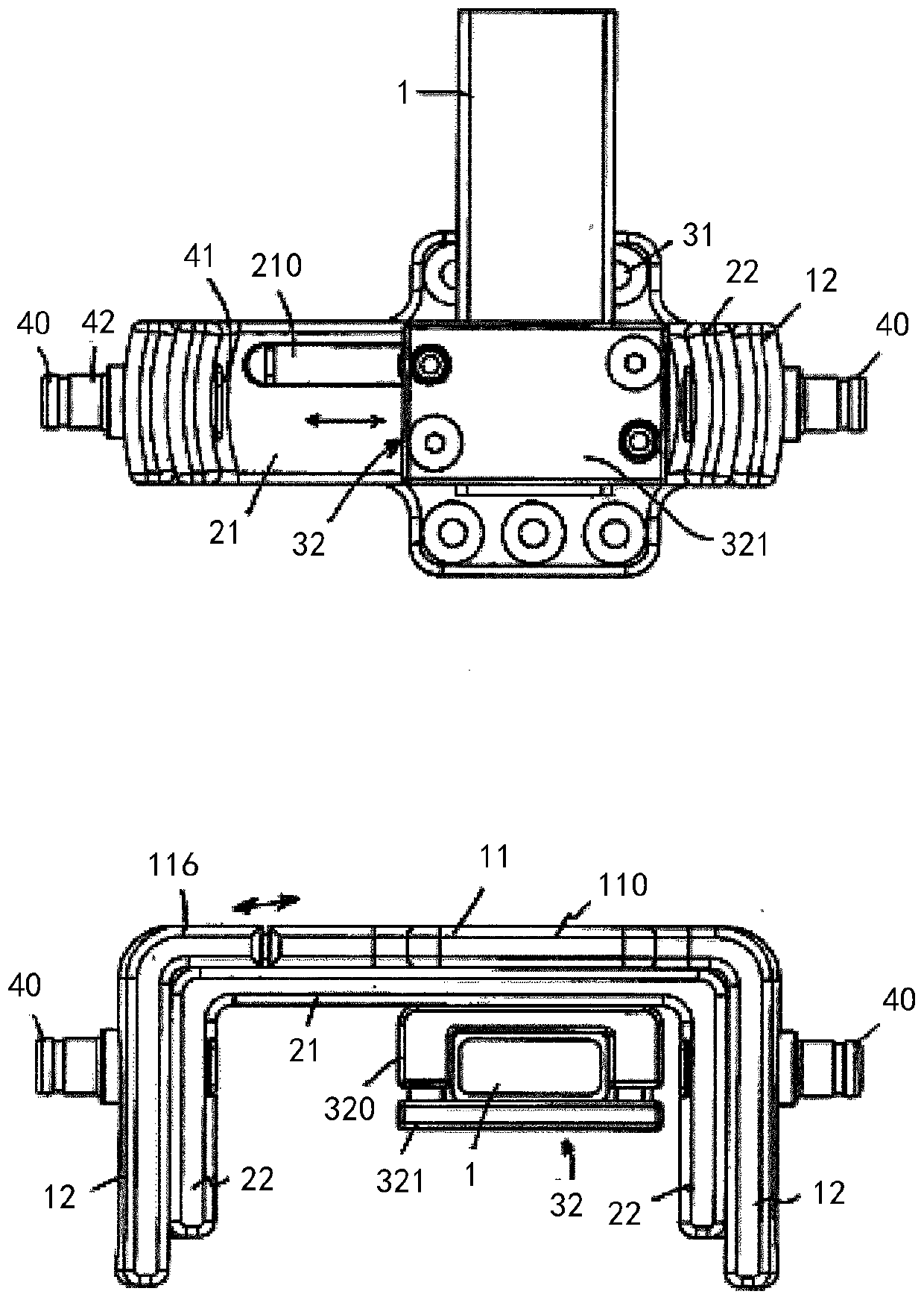 Adjusting device, and orthosis having adjusting device