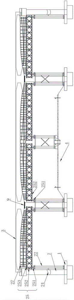 Over-line continuous beam removing method and support for removing
